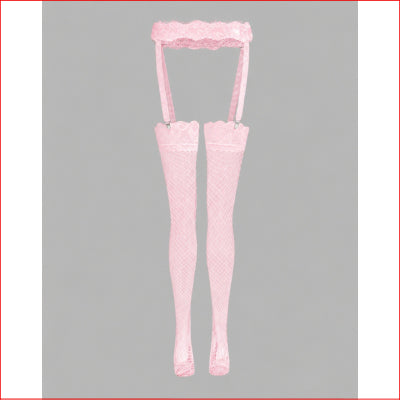 Lace Garter + Fishnet Stockings Pink XL