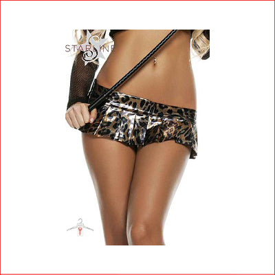 Pleated Mini Vinyl Skirt Leopard Print M/L