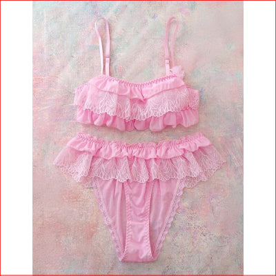 2pce Pink Ruffled Floral Lace Set