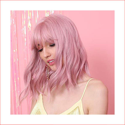 Wig Medium Pink with Bangs