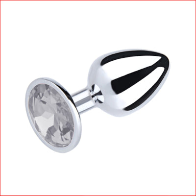 Medium Metal Butt Plug Clear Round Gem