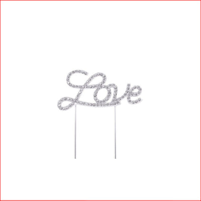 Cake Top Diamante Silver Love