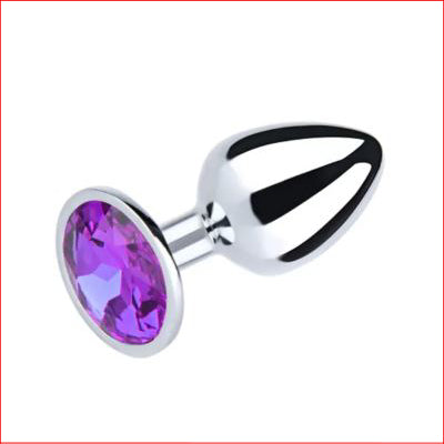 Medium Metal Butt Plug Purple Round Gem