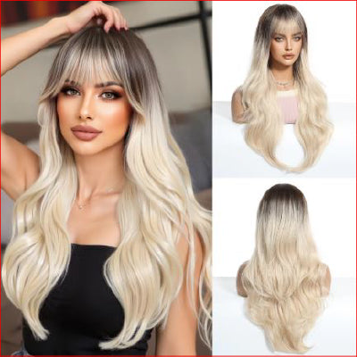 Wig Long Wavy Dark Brown Blonde Ombre
