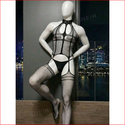 Mens Hollow Back Romper Black OS