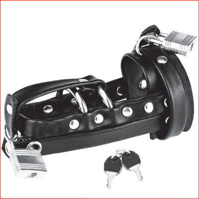 Blue Line Gimp Cock Locking Sheath with Double Metal Cock Ring