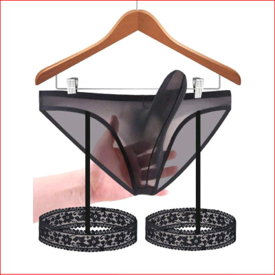 Sexy See Through Pouch + Garter Black XL