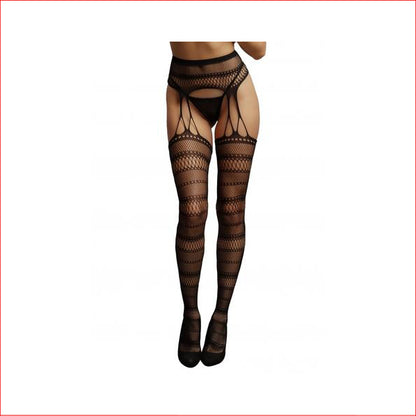Suspender Striped Pantyhose - Black