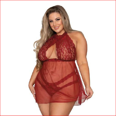 Halter Lace & Sheer with Stappy Thong Garnett