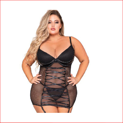 Dreamgirl Fishnet & Faux Leather Plus 1X