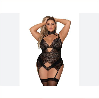 Dreamgirl Scalloped Garter Teddy Plus 3X
