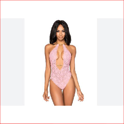 Stretch Lace Halter Teddy with Chain OS