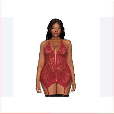 Stretch Lace Halter Teddy with Chain Q