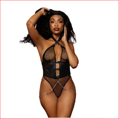 Dreamgirl Black Lace Leather & Chain