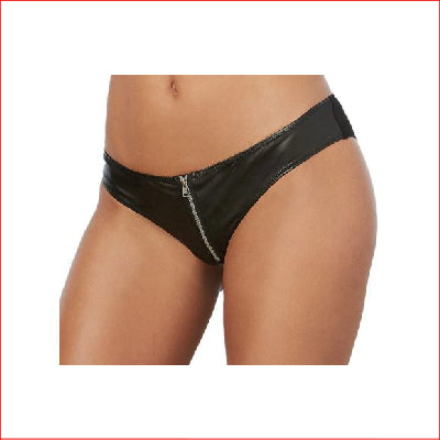 Faux Leather Zip Panty Black Large