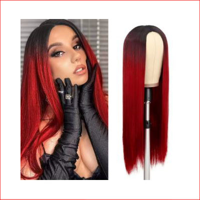 Wig X-Long Straight Ombre Red