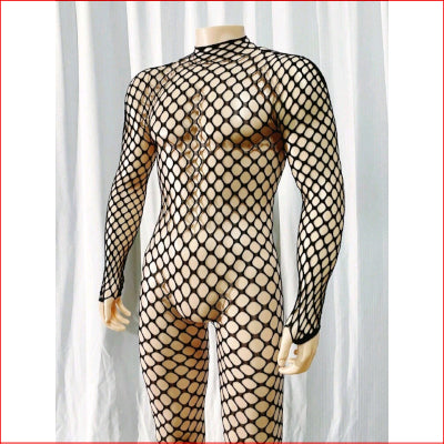 Mens Full Bodysuit Large Fishnet OS