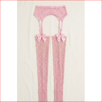 Fishnet Floral Lace Suspender w Bows