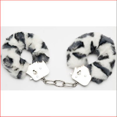 Fluffy HandCuffs White Leopard