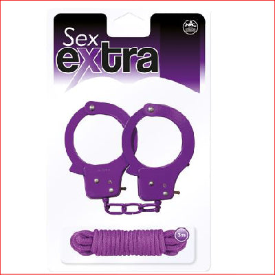 Sex Extra Metal Cuffs & Love Rope Purple Kit Set