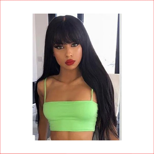 Long Straight Black Wig with Bangs
