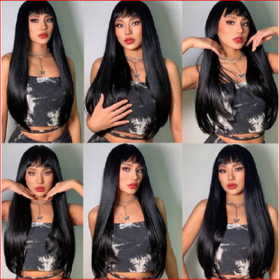 Wig X-Long Straight w Fringe Black