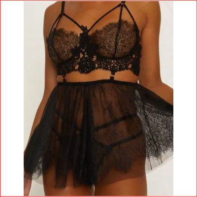 Muse Eyelash Lace BabyDoll & G Medium Black