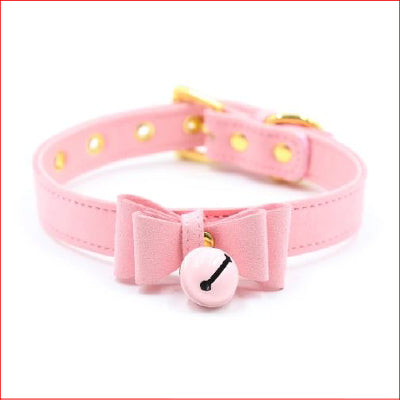L205 Leather PVC Collar with Cat Bell Pink