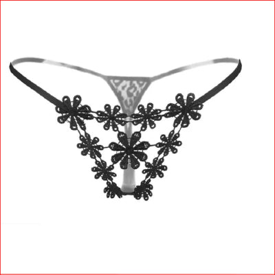 Lace Flower G-String Black