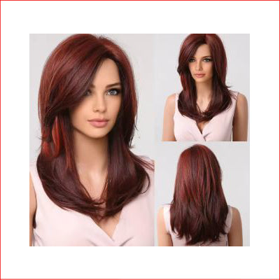 Wig Layered Medium Dark Brown Red