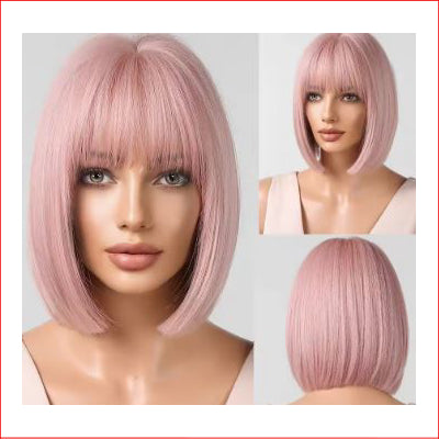Wig Short Straight Bob Pink