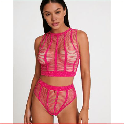 Rhinestone Two Piece Set Hot Pink O/S