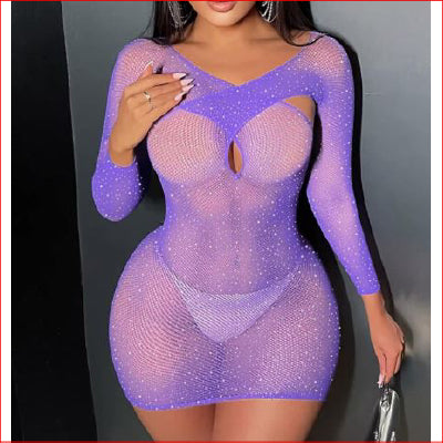 Rhinestone Stretch Fishnet Lilac OS