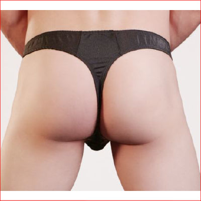 Mens Lace Thong Lycra Back Black S/M