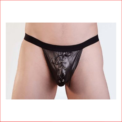 Leather Look Lace Up G-String L/XL
