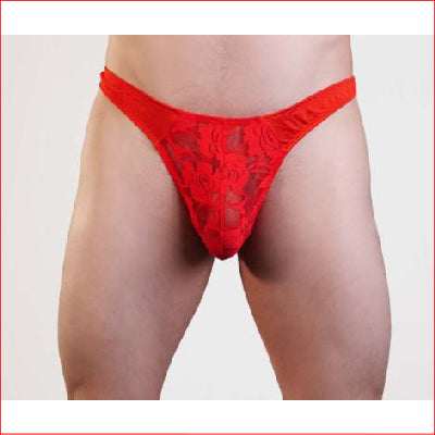 Mens Lace Thong Lycra Back Red S/M