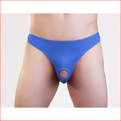 Mens Lycra Thong w/ Front Hole Blue L/XL