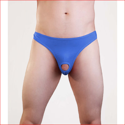 Mens Lycra Thong w/ Front Hole Blue S/M