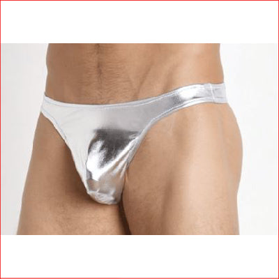 Mens Silver Metalic Thong S/M