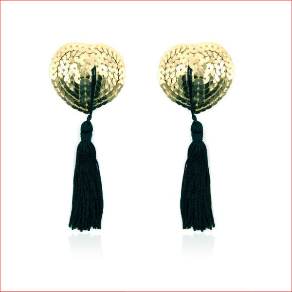 N200 Heart Tassle Nipple Cover Gold Black