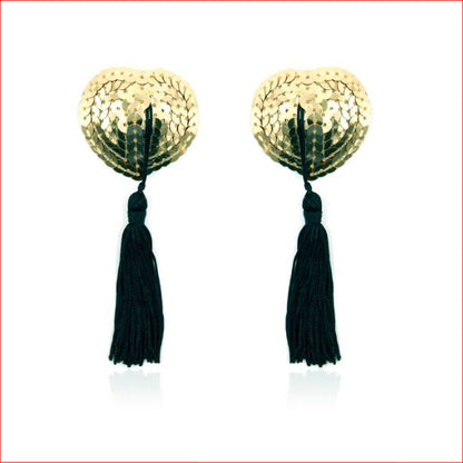 N200 Heart Tassle Nipple Cover Gold Black