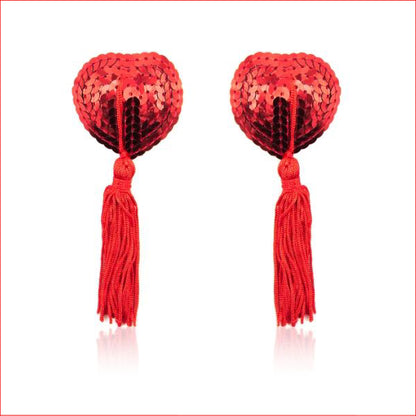 n200 Heart Tassle Nipple Cover Red Red