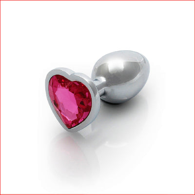 Ouch Metal HeartPlug Silver Rubelite Small
