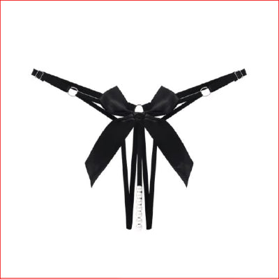 Satin Bow Pearl Crotchless Black OS