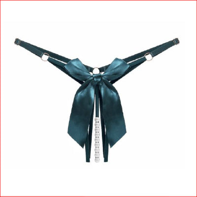 Satin Bow Pearl Crotchless Green OS