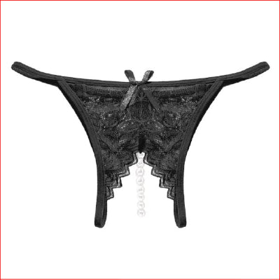 Crotchless Pearl Panties Black OS