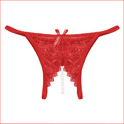 Crotchless Pearl Panties Red OS