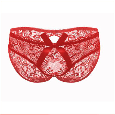 Lace Crotchless Brief Red OS