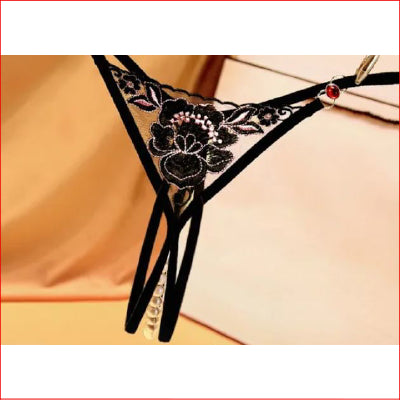 Pearl Crutchless G-String Black