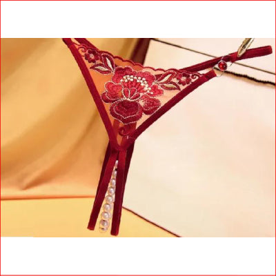 Pearl Crutchless G-String Red